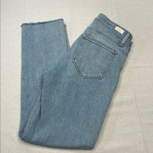 PAIGE Denim Amber Mid Rise Light Wash Raw Hen Ankle Straight Leg Jeans